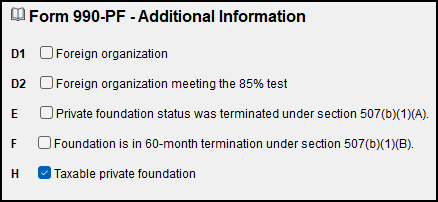 Image of "Taxable private foundation" check box on screen 51.